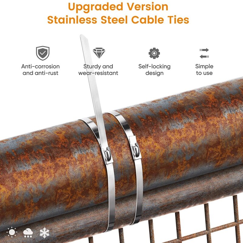 100Pcs Chain Link Fence Ties,Multi-Purpose Self-Locking Stainless Steel Zip Ties for Outdoor Garden Farm Pet Cages Fence