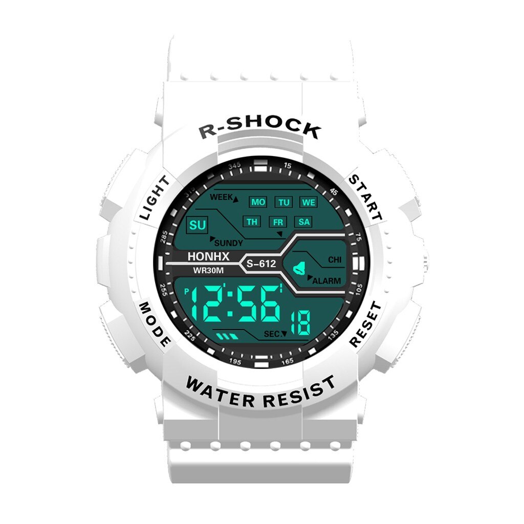 blue digital watch women Waterproof Boy LCD Digital Stopwatch Date Rubber Sport Wrist Watch: White