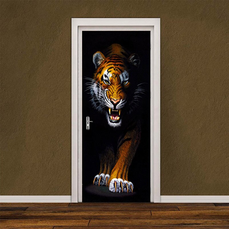 Modern 3D Tiger Wallpaper Wall Mural Home Decor Living Room Bedroom Door Sticker Decoration PVC Self-adhesive Waterproof Sticker