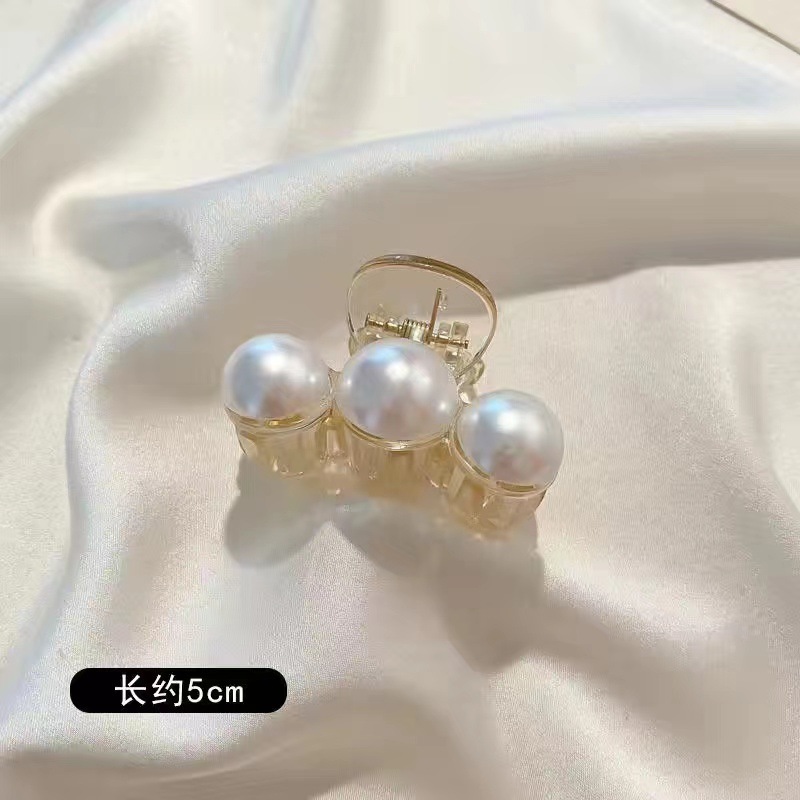 Pinza para el pelo acrílica con perlas para mujer, pinzas transparentes elegantes para el cabello, pinzas geométricas huecas simples para el baño, accesorios para el cabello: Champán