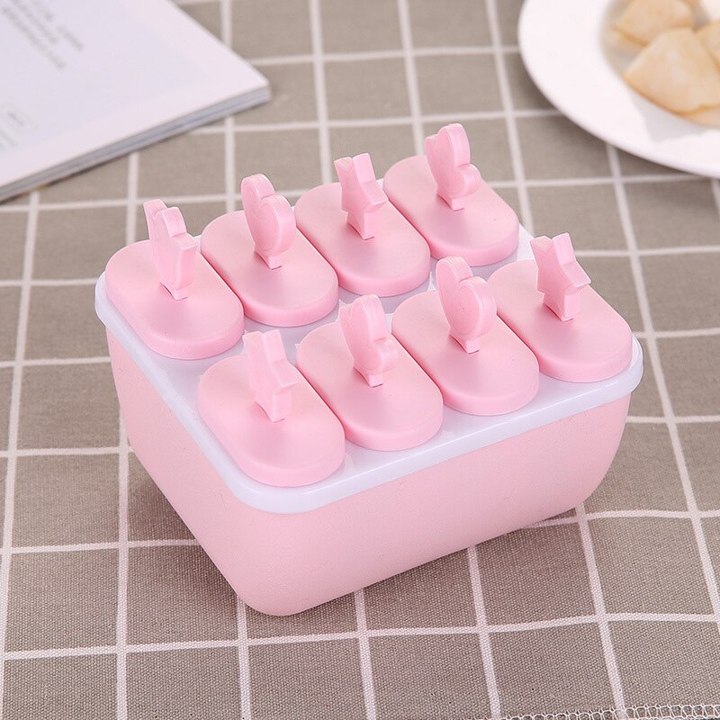 Molde de silicona para helados de gran tamaño, 4 celdas, para postres caseros, congelador, frutas y zumos: Pink Square 8 pcs