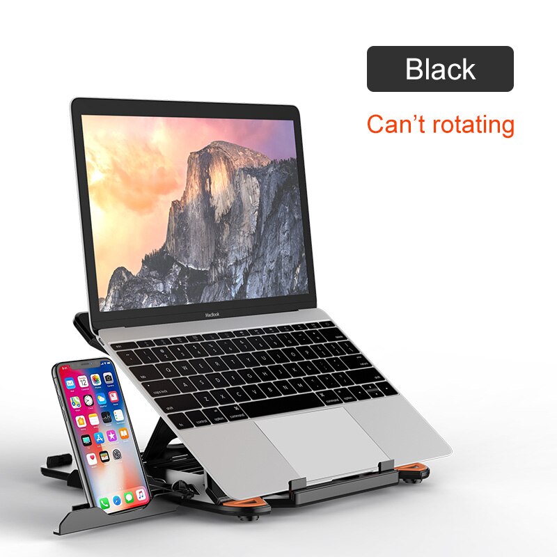 360 Rotating Laptop Stand Foldable Notebook Stand For Macbook 15 Lenovo Laptop Holder Computer Cooling Bracket With Phone Holder: Black Normal