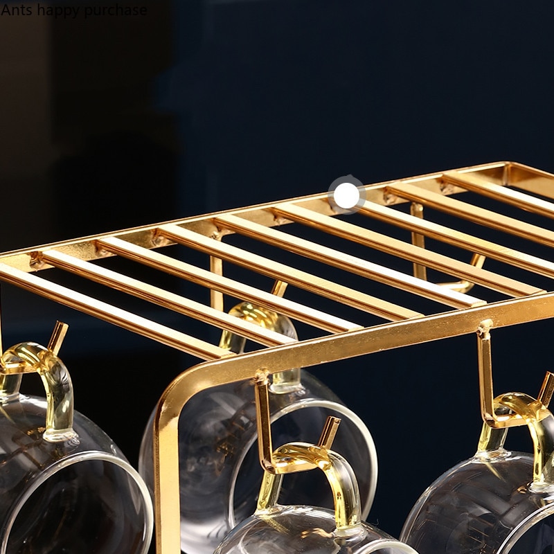 Gold/Dark Brown Metal Cup Holder Home Use Living Room Hanging/U Type Storage Rack Coffee Mug Glass Drain Rack Cup Placement Base