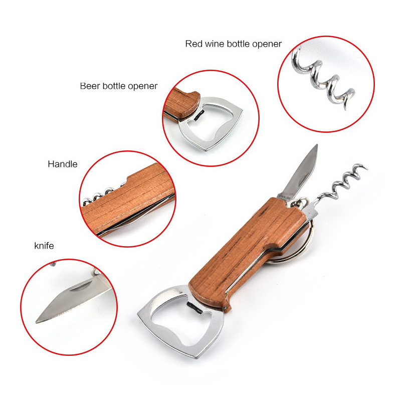 Kreatywny brelok otwieracz robić piwa butelka ze stali nierdzewnej wielofunkcyjny drewniany uchwyt korkociąg bar akcesoria imprezowe