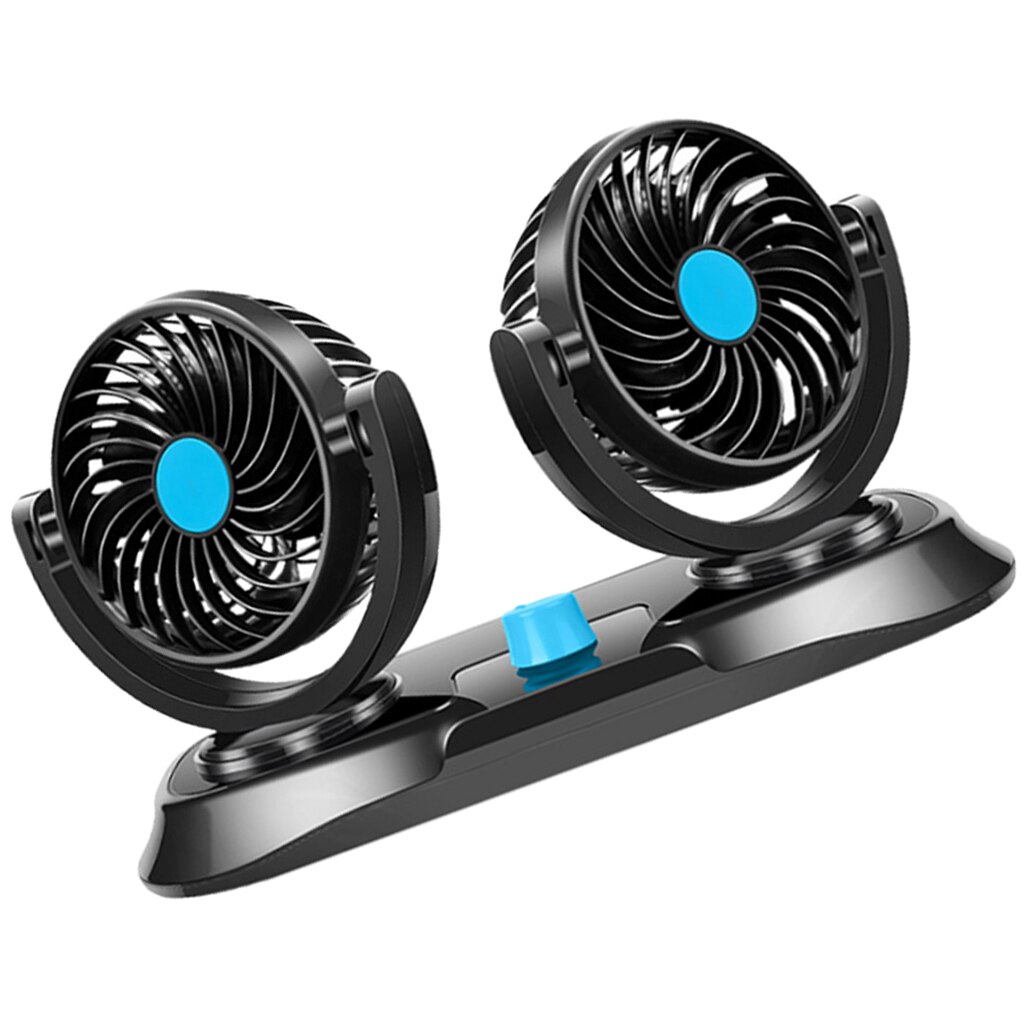 Dual Head Electric Car Air Fan 360° Rotating Auto Vehicle Cooling Car Fan Quiet 2 Speed Powerful Car Fans Lighter Plug