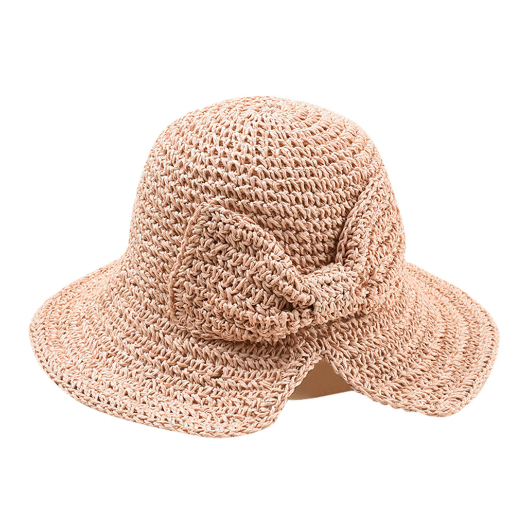 femmes été chapeau plage paille chapeau Panama dames casquette Vintage plat large bord Bowknot soleil chapeaux pour femmes Sombrero Mujer: Rose