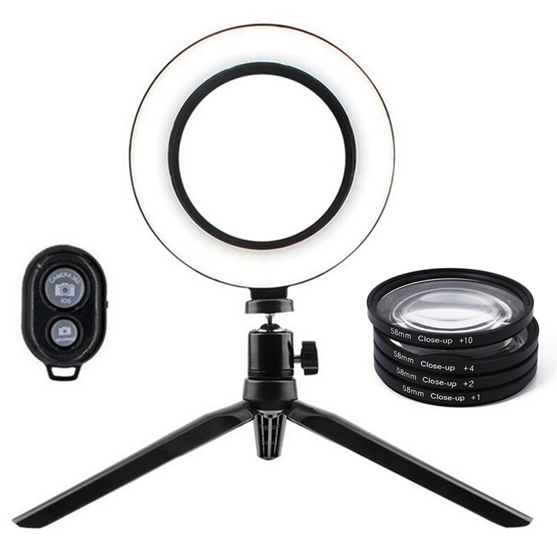 1 Set 58Mm Macro Close Up Lens & 1Pcs Desktop Lighting Bracket Tripod Ring Photography 12W Led Lamp Fill-In Light