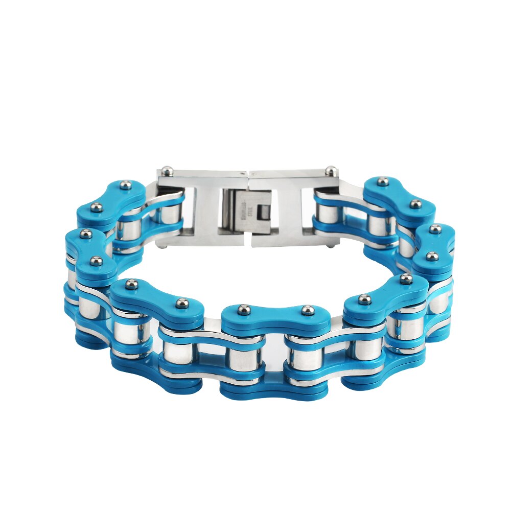 Punk Stainless Steel Bike Chain Bracelet Mens Bangle Link Chain Motorcycle Bicycle Style Bracelets Jewelry: Baby Blue16mm / 22cm (8.7inch)