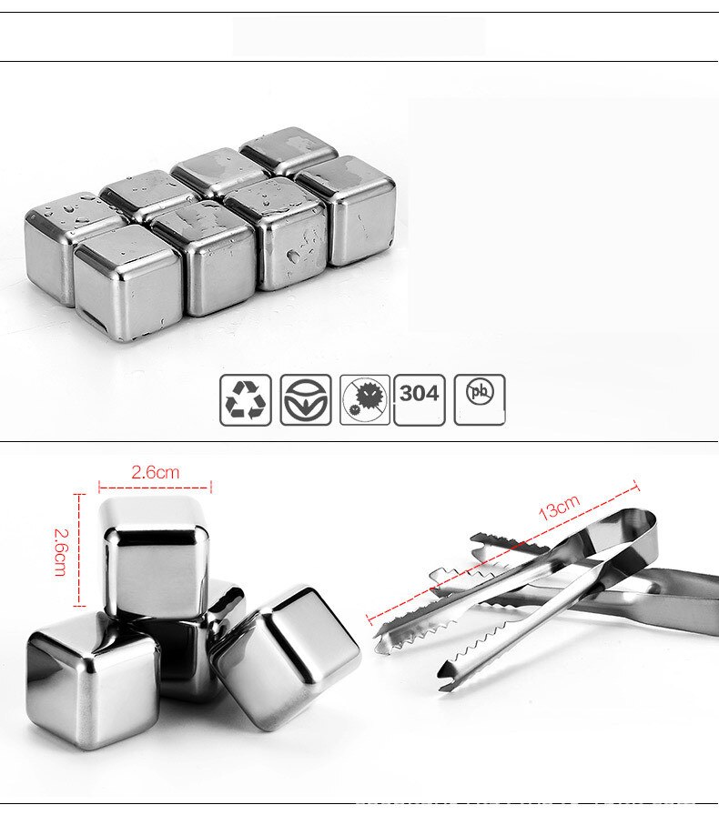 Ice Cubes Set Reusable Whisky Stones Food Grade Stainless Steel Wine Cooling Cube Chilling Rock Party Bar Tool