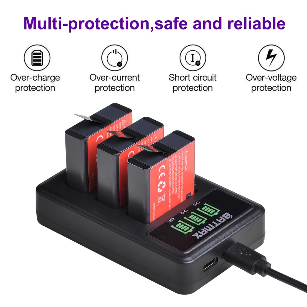Pour GoPro Hero 8 hero 7 hero8 batterie noire GoPro 5 hero 6 batterie Akkus + LED chargeur USB pour Go Pro Hero 8