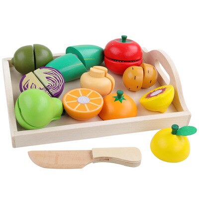 WOODADDY Simulation Gemüse/Obst Schneiden Set Holz Spielzeug Für Kinder Holz Tablett/Korb Lebensmittel Küche Spielzeug Bildungs Mädchen: Fruit 6-11pcs