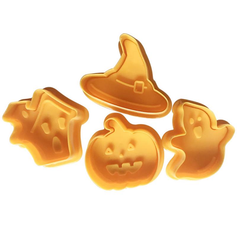 4 Stuks Halloween Cookie Cutters Cookie Stempel Biscuit Mold 3D Cookie Plunger Cutter Diy Bakvorm Bakvormen Cookie Gereedschap