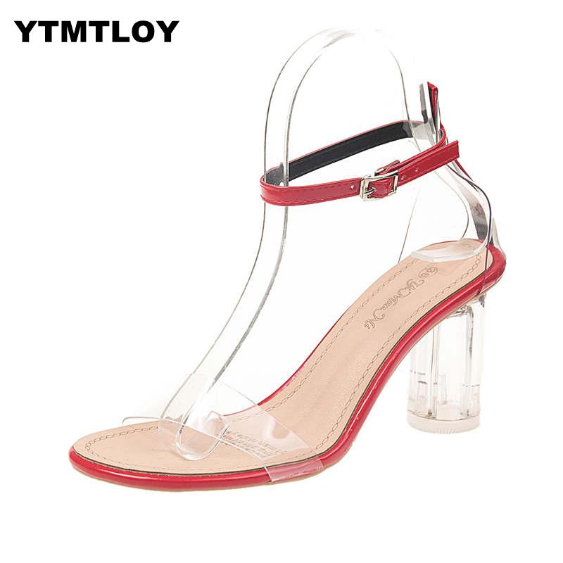 Newest Women Pumps Shoes Celebrity Wearing Simple Style PVC Clear Transparent Strappy Buckle Sandals High Heels Woman Sexy