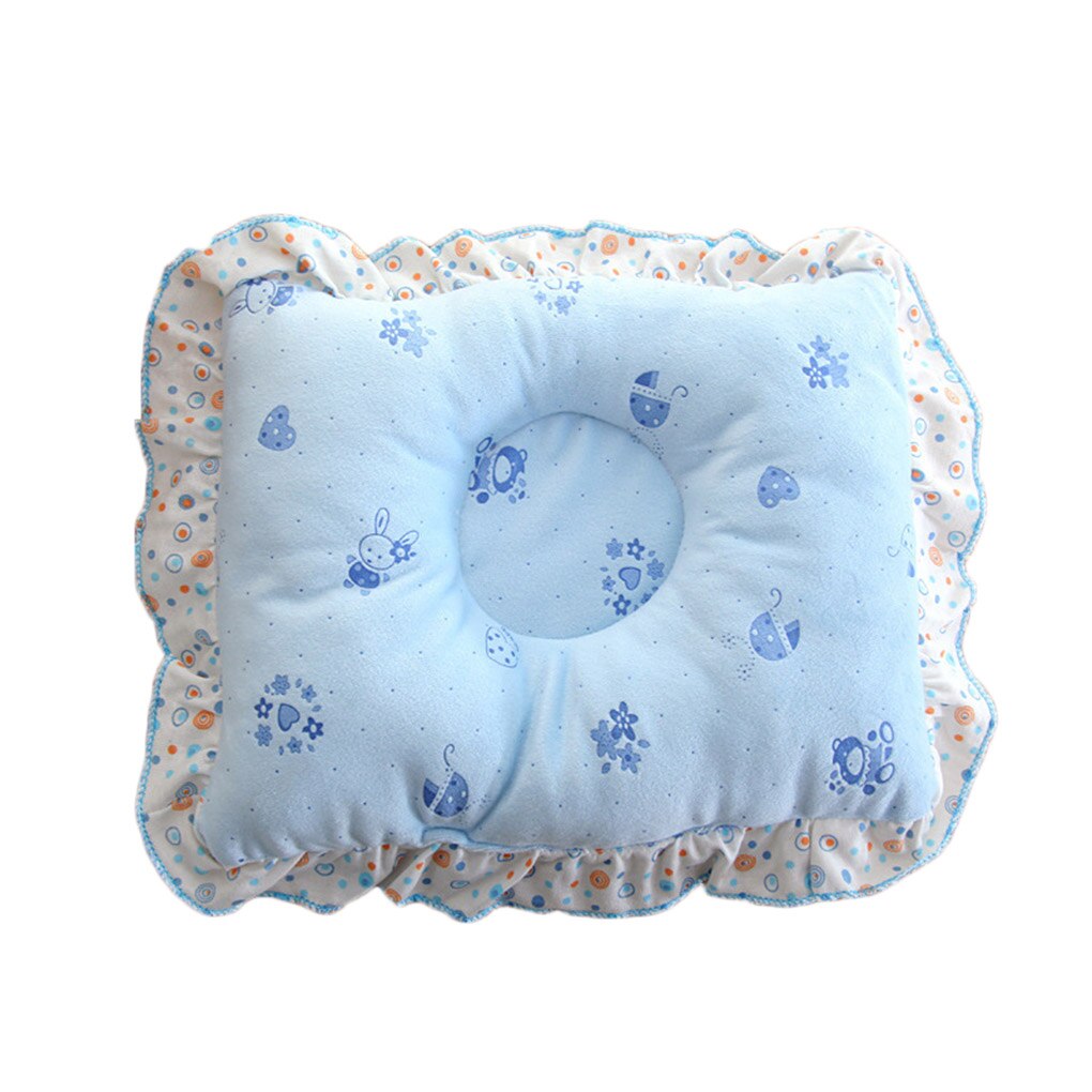 28*22cm mjuk bomullsposition baby kudde nyfödd härlig tecknad nyfödd baby anti platt huvud baby sömnkudde: Blå