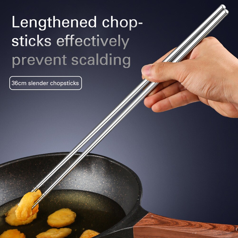 1pair Cooking Chopsticks Anti Scald Noodles Stainless Steel Pot Solid 36cm Lengthen Kitchen Tool Table Cutlery Home Party