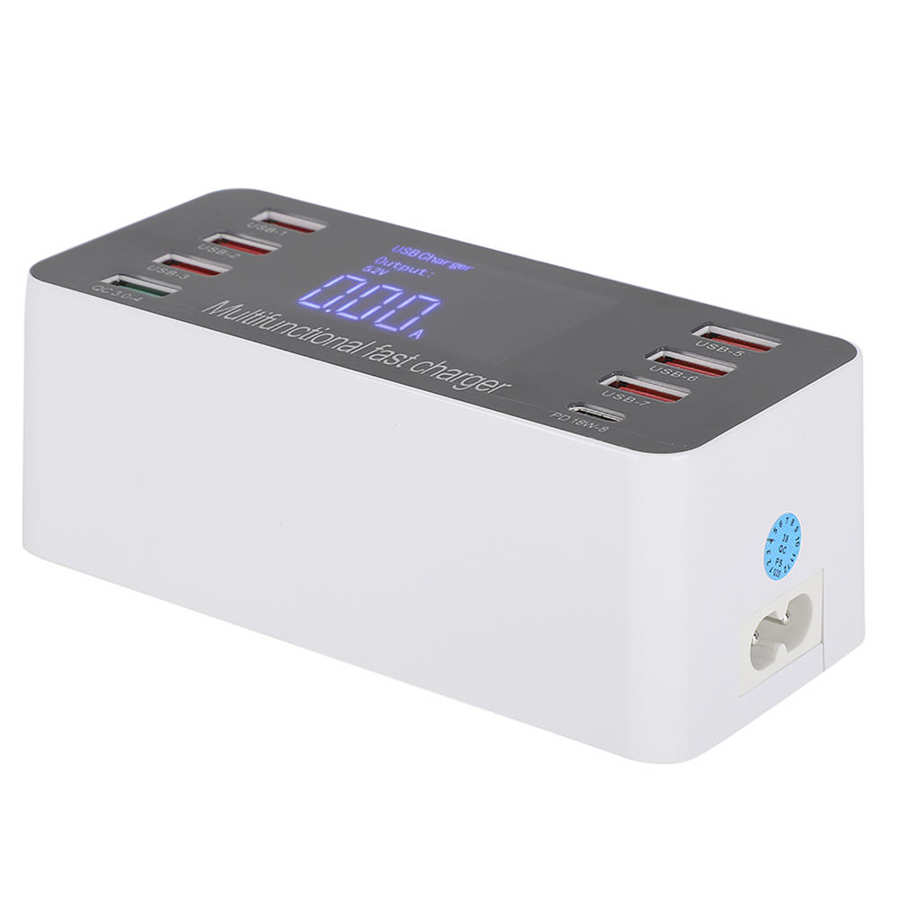 8-  qc3.0 port-usb-ladegerät mit led-digitalanzeige , 60w pd-schnellladefunktion 5v/3.4a 3.0- usb-ladestationen