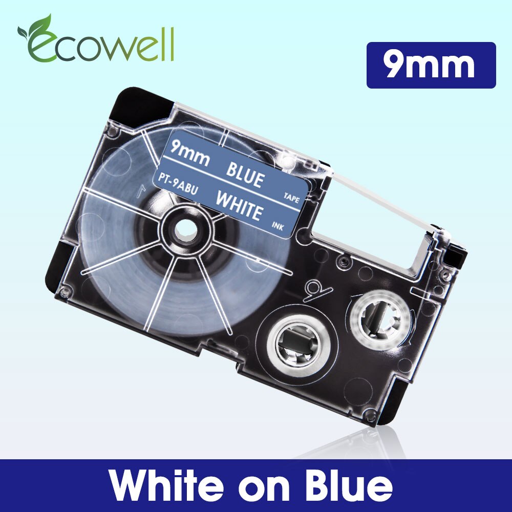 Ecowell XR-9WE XR-9X XR-9RD XR-9BU 9mm label For Casio XR-9YW XR-9GN XR-9GD label tape for Casio KL-60 KL-120 KL-100 Label Maker: White on Blue