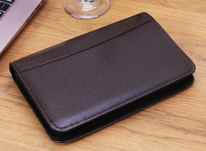 PU Leather Cover A6 Zipper Notebook Loose-Leaf Business Notepad With Calculator: Brown