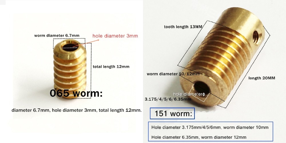 (065/151) 0.5 modulus turbine worm gear, hole diameter 3mm/3.175mm/4mm/5mm/6mm/6.35mm gear worm
