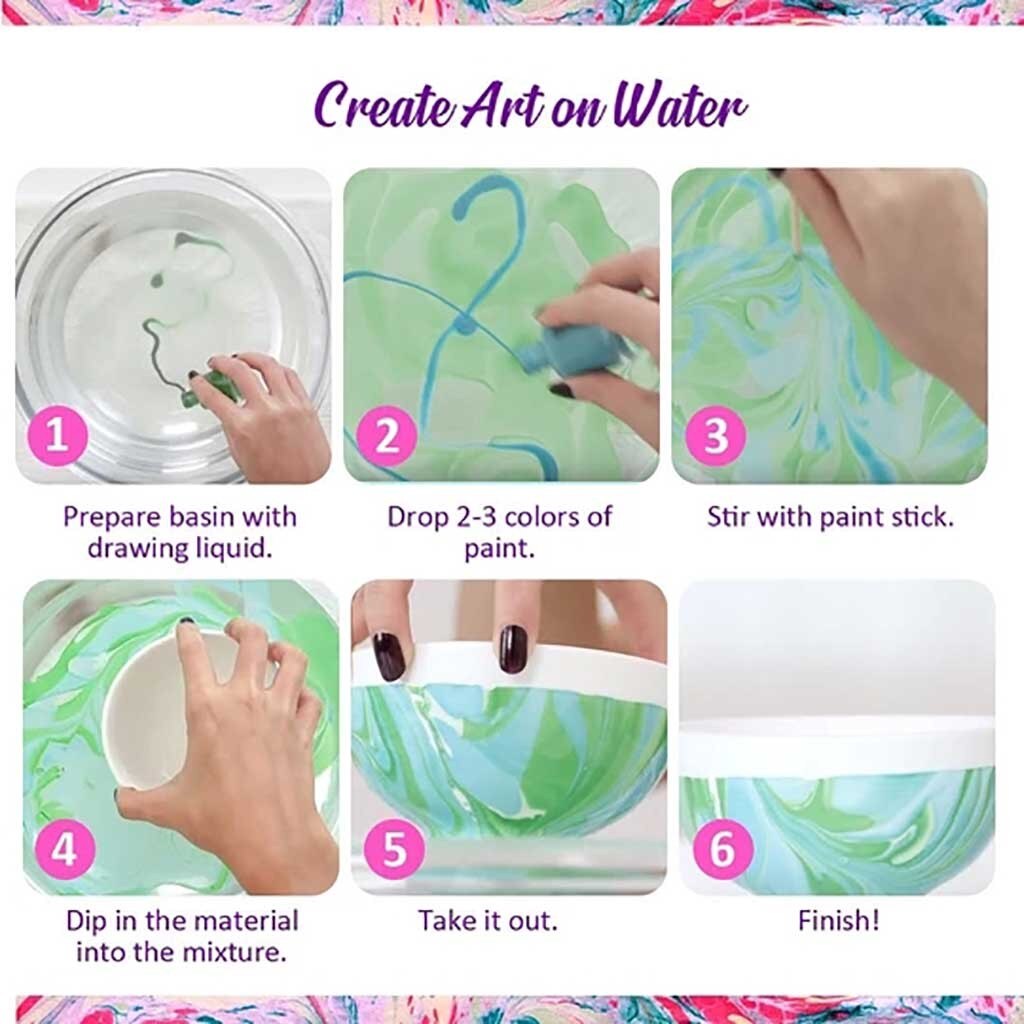 Marbling Painting Kit Diy Painting On Water Art Set Of 6 Colors 46ml Water Diy Art Paint Set Colors Acrylic Paint