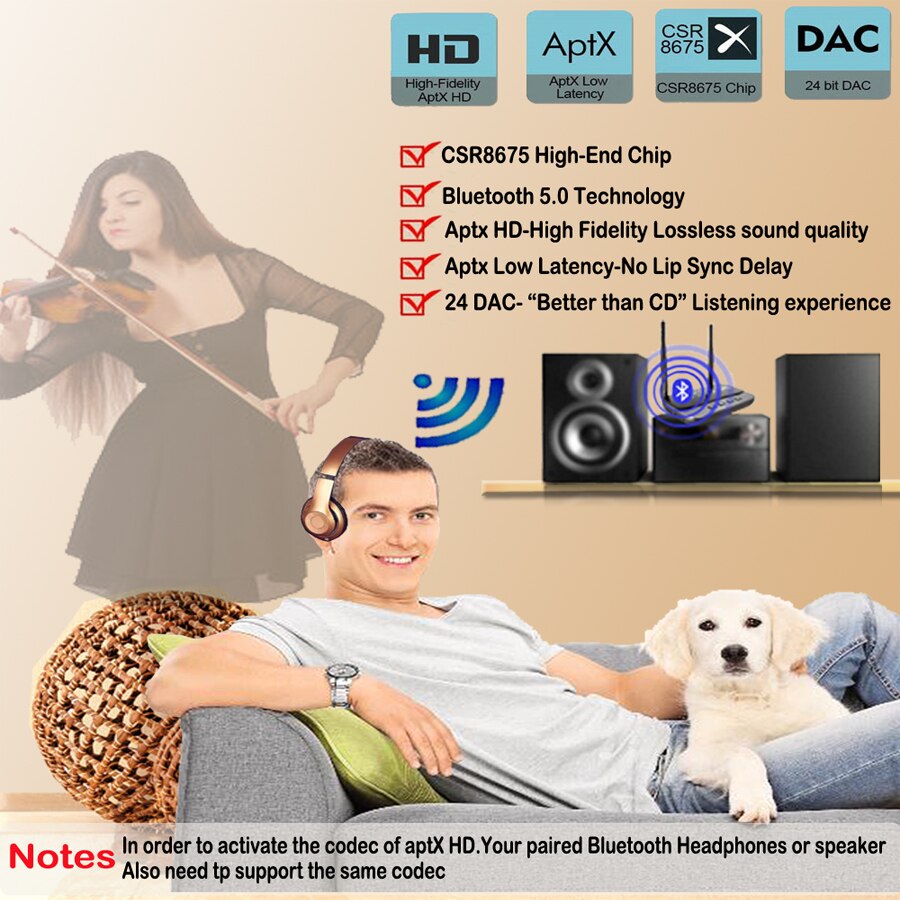 Long Range NFC Bluetooth 5.0 Transmitter Receiver Audio Adapter APTX HD &amp; Low Latency Optical RCA 3.5mm AUX
