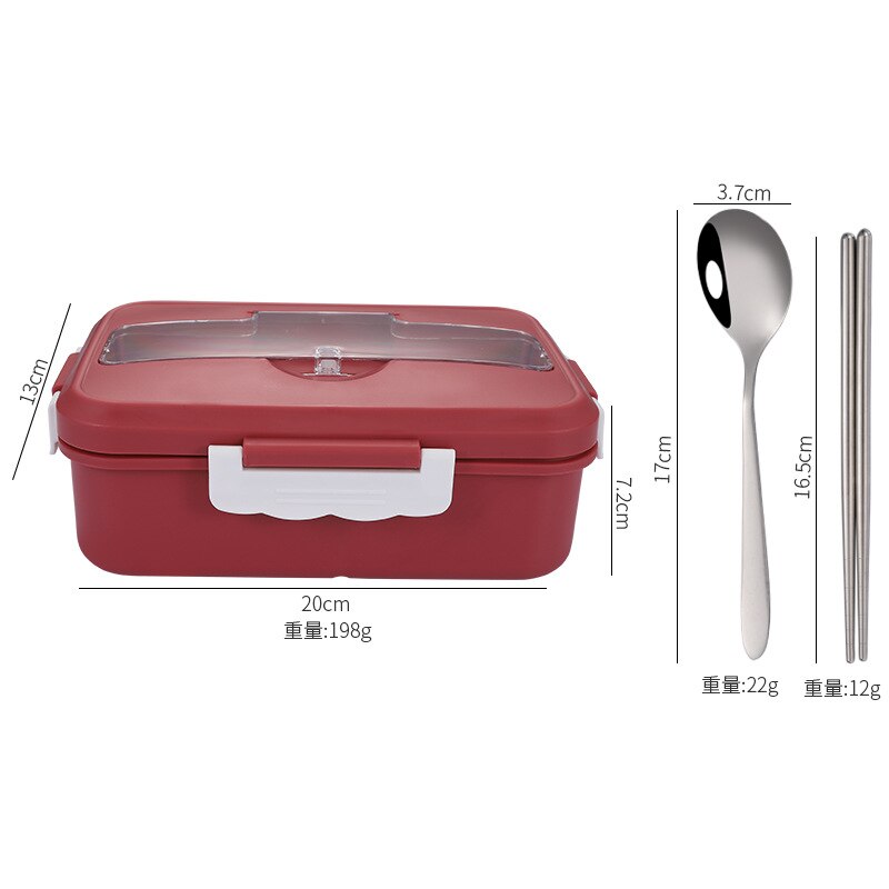 PP Thermal Portable Lunch Box Student Office Worker Kids Lunch Box Seperated Lunch Box with Chopsticks Spoon kids lunch box: Red