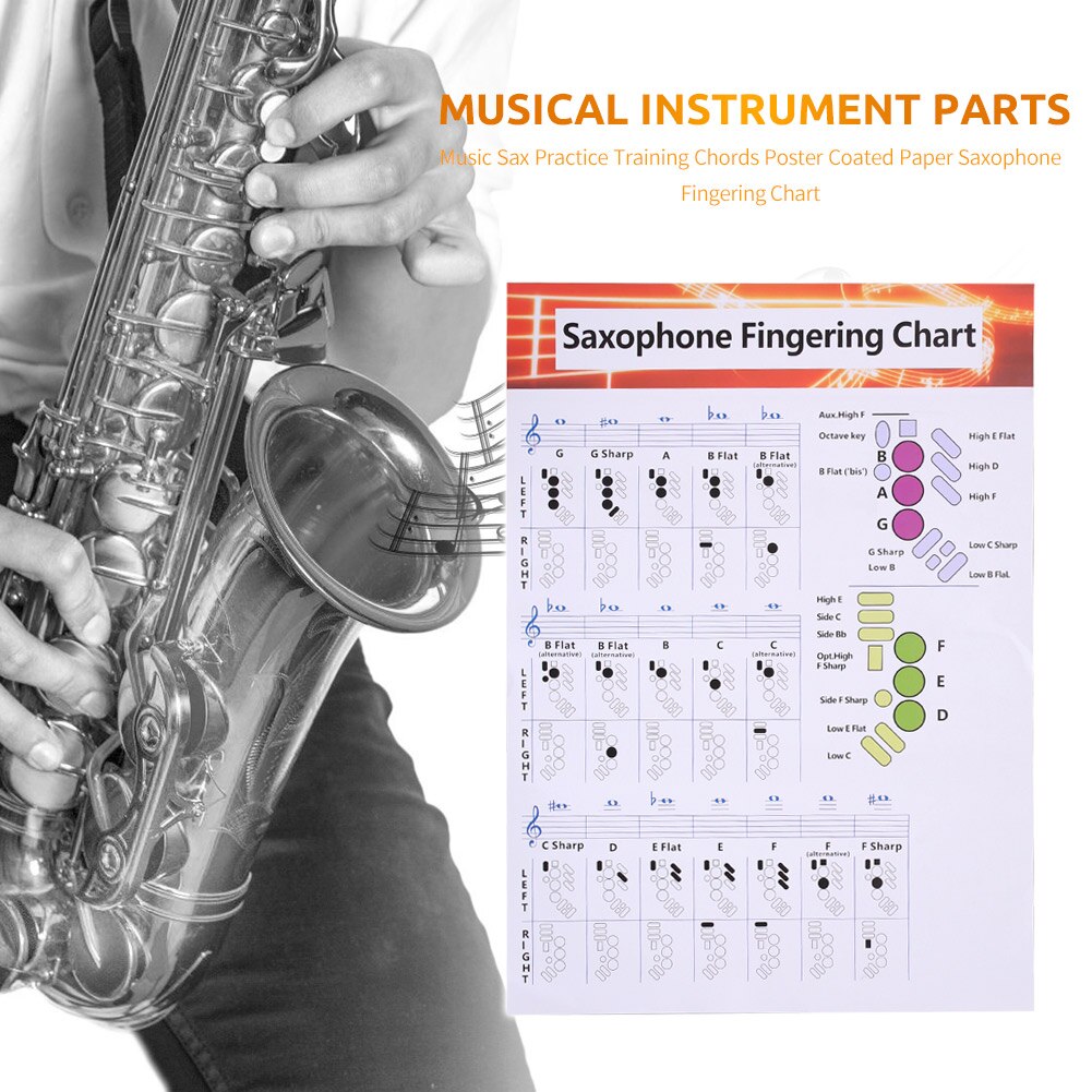 Saxofoon Vingerzetting Grafiek Duurzaam Gecoat Papier Muziek Akkoorden Poster Voor Leraren Studenten Muziek Leren Training