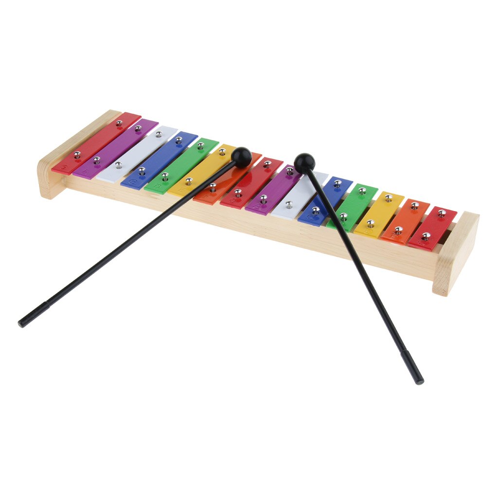 Practical Colorful Wooden 15 Tones Xylophone Sound Brick+2pcs Beaters Set