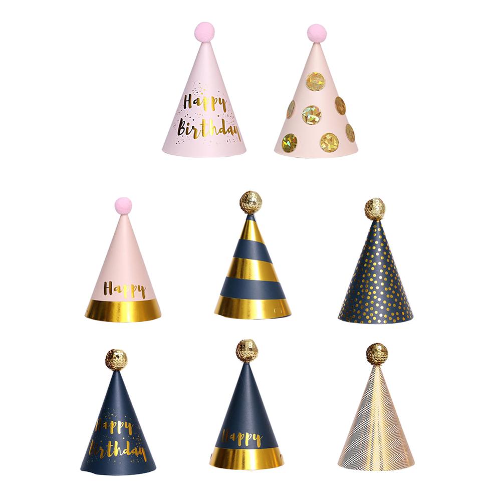 Festive Birthday Party Hats Polka Dot Stripe Birthday Party Halloween Christmas Hats with Plush Ball Party Festive Supplies