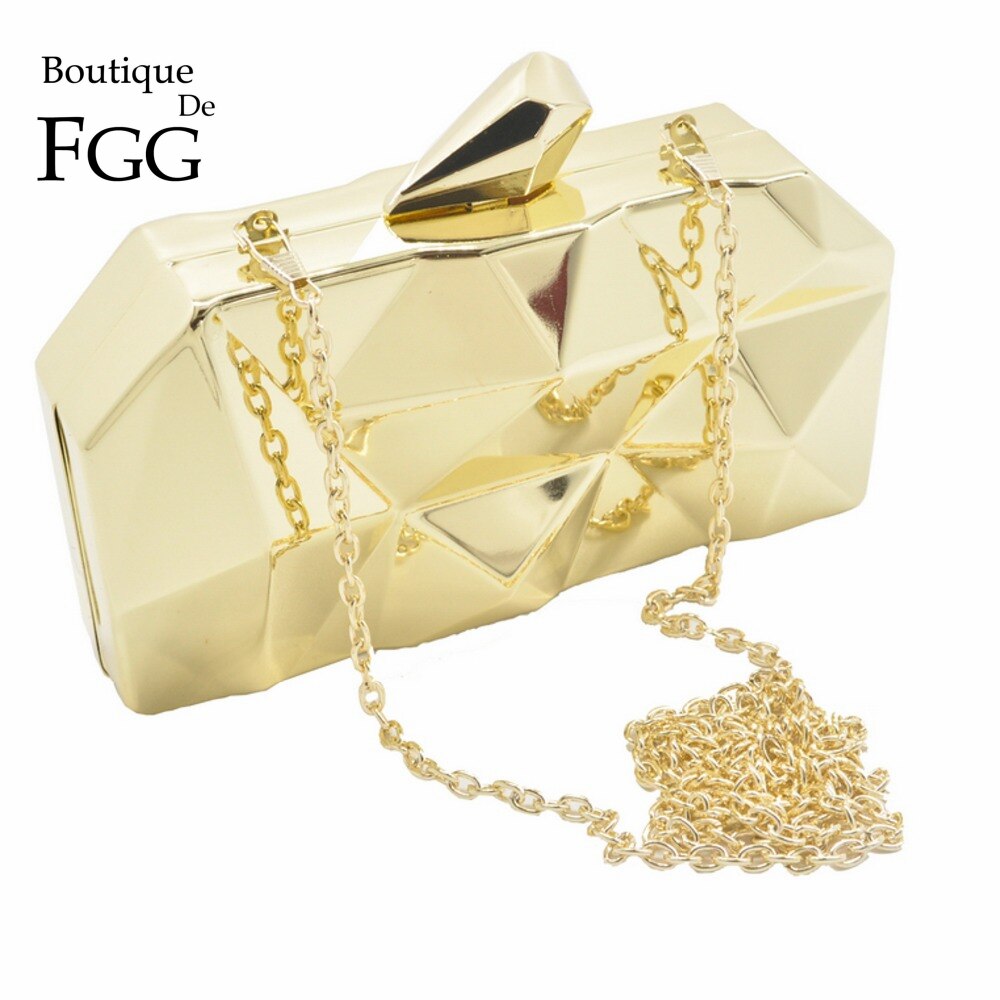 Boutique De FGG Hexagon Vrouwen Rose Gold Metal Koppelingen Avond Party Box Clutch Bag Keten Schoudertas Handtas Purse