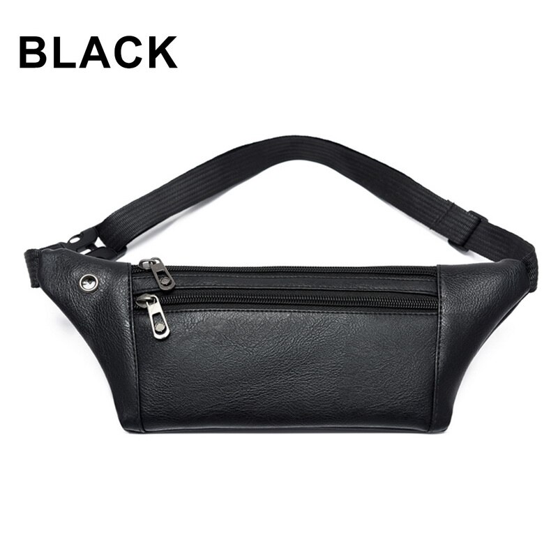 Mens Taille Taschen mit Zipper Leder Große Kapazität Taille Tasche Weiche Sport Tasche Große Kapazität Wandern Handy Tasche: black