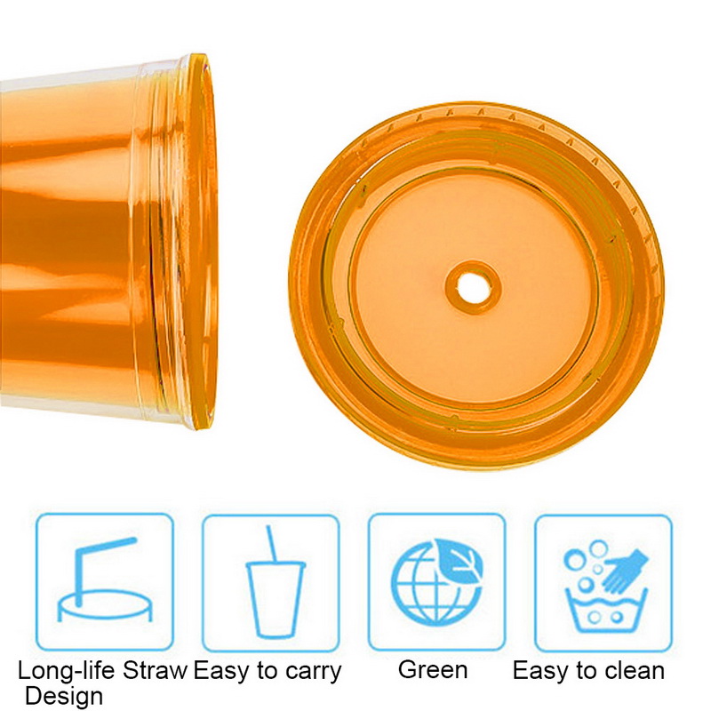 1 stk 500ml plastik isglas dobbeltvægget kold drik kaffe juice te rejse kop flaske krus med sugerør væske bæger låg  #25