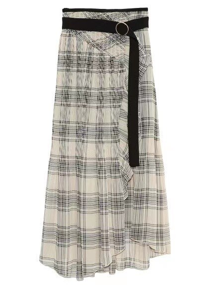 spring Japanese women's irregular plaid slit skirt: Plaid / S