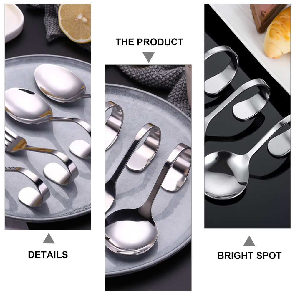6pcs Curved Handle Spoon Durable Stainless Steel Spoon Practical Salad Spoons