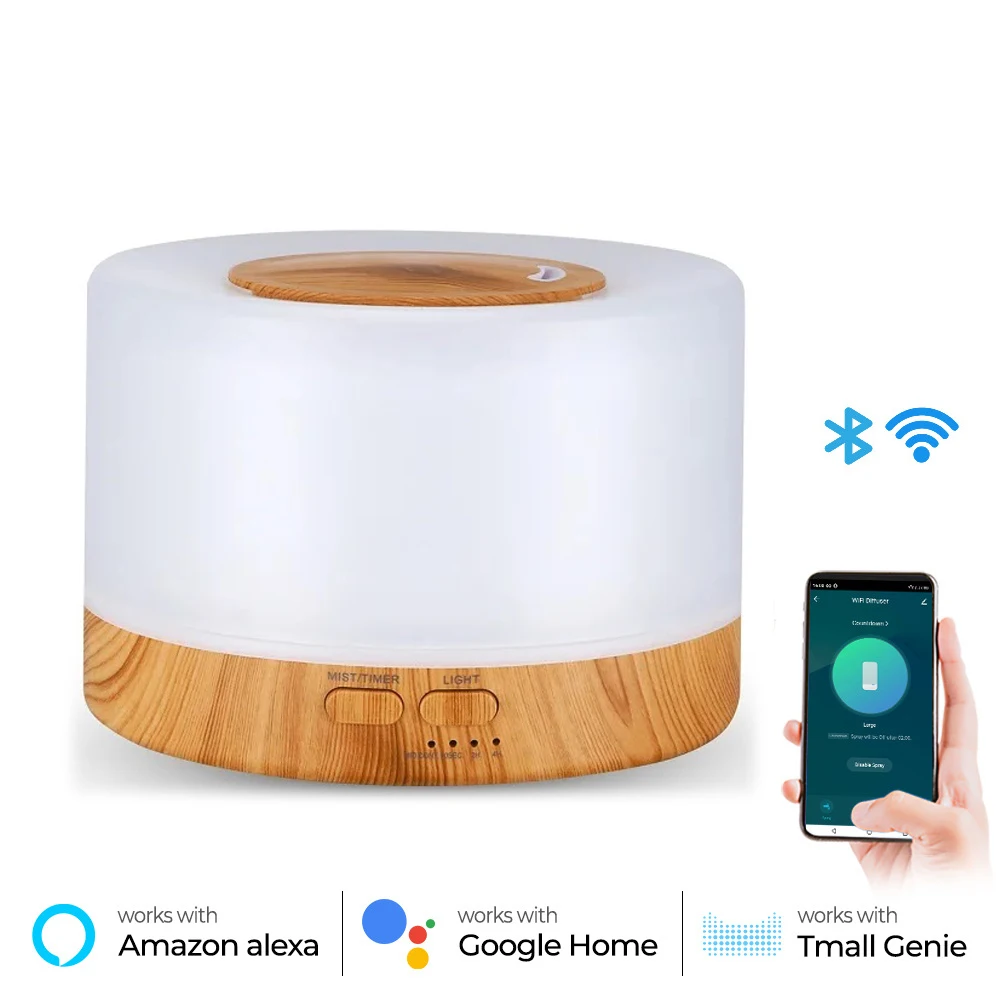Tuya Smart Humidifier with Colorgul LED Light WiFi Aroma Diffuser Timer Wireless Control Work with Alexa Google Home Compatible: Clear / EU