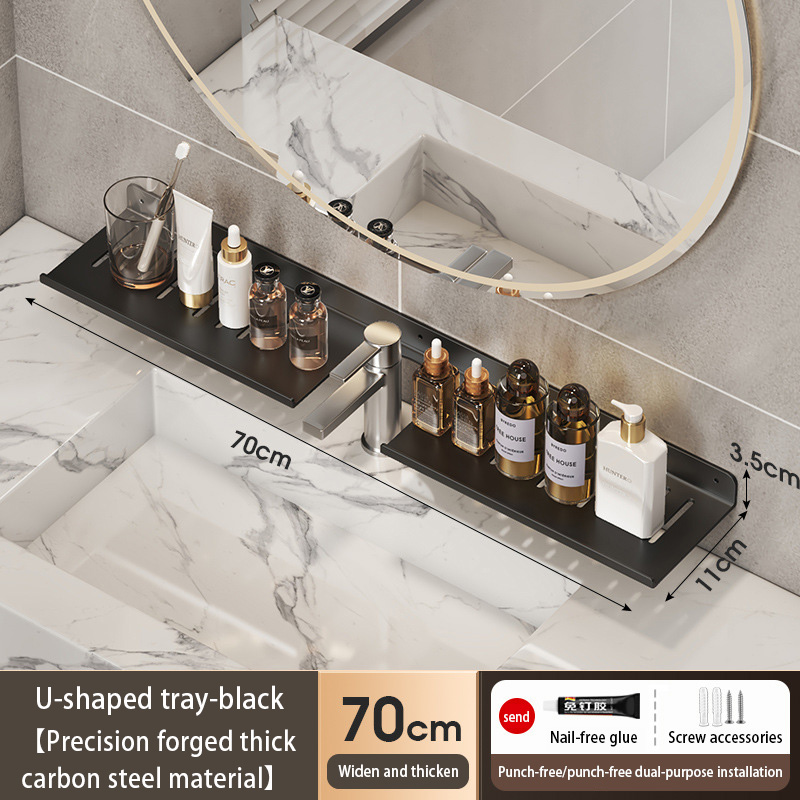 Bathroom U-Shaped Rack Wall Mount Floating Shelf Over Sink Organizer Wash Basin Groove Rack Punch-Free Storage Accessories: plum