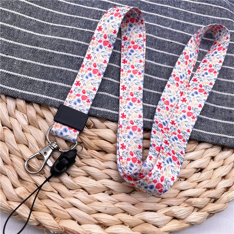 10Pcs/Lot Summer Flower Print Phone Lanyard Straps For Camera Mobile Phone ID Card Long Hanging Rope String Keychain Neck Strap