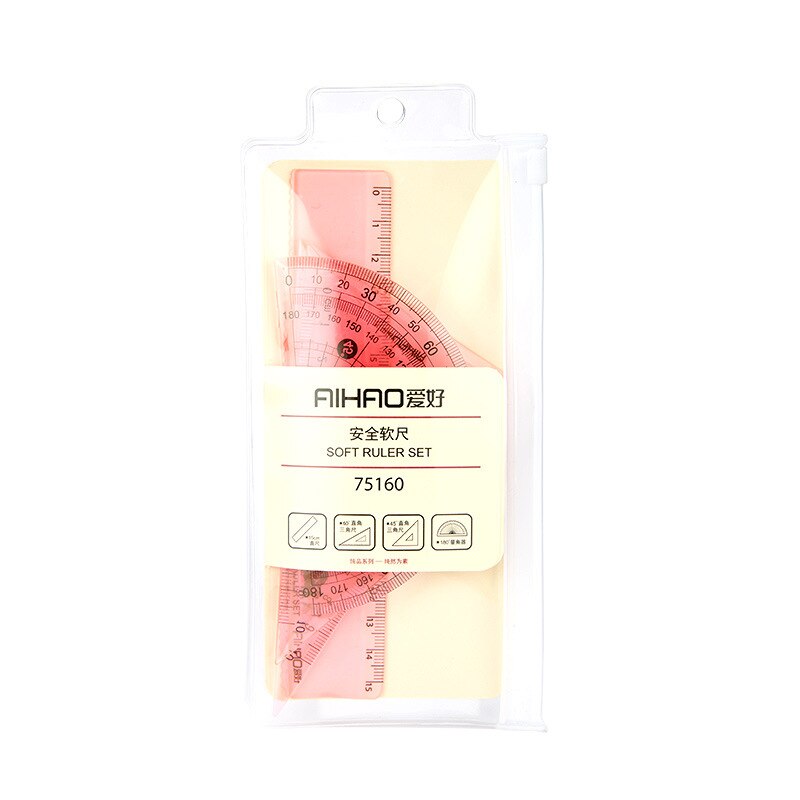 Soft Flexible Geometry Ruler Set Maths Drawing Compass Stationery Rulers Protractor Mathematical Compasses for School: Red