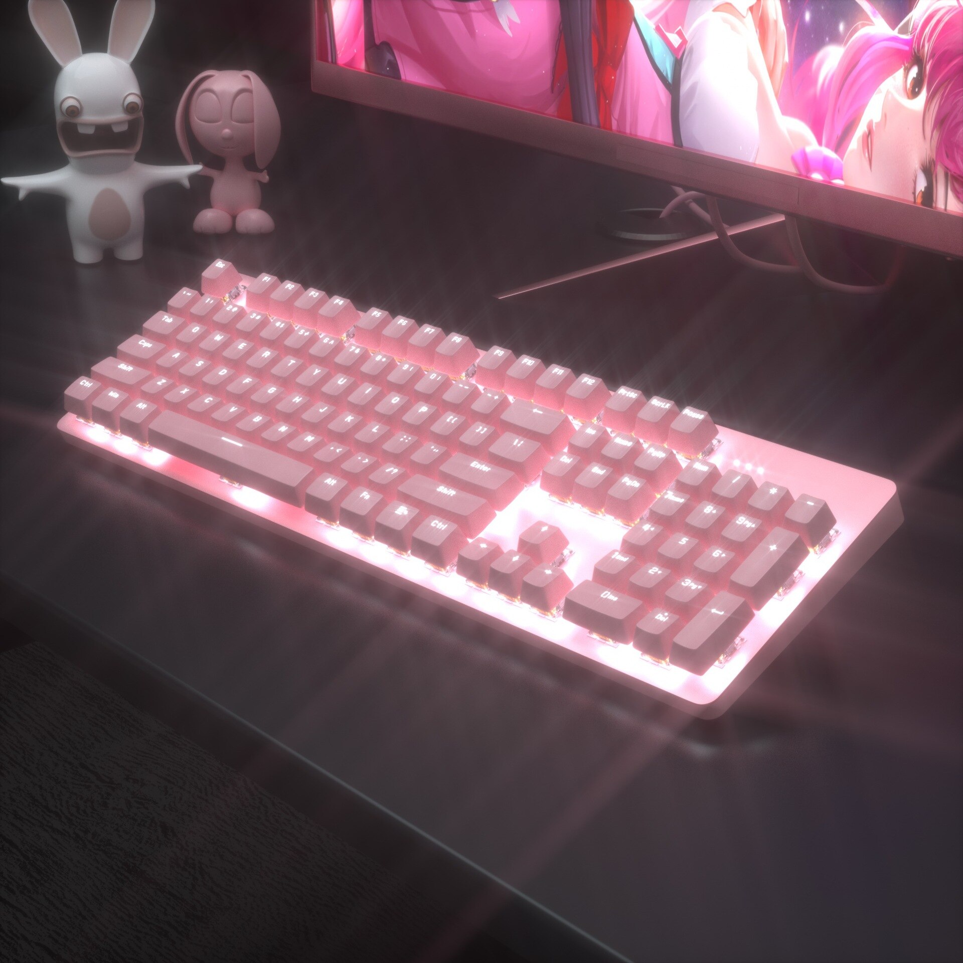 Neue rosa verdrahtet blau achse mechanische Spielen tastatur usb-schnittstelle weiß hintergrundbeleuchtung nette mädchen tastatur und maus einstellen