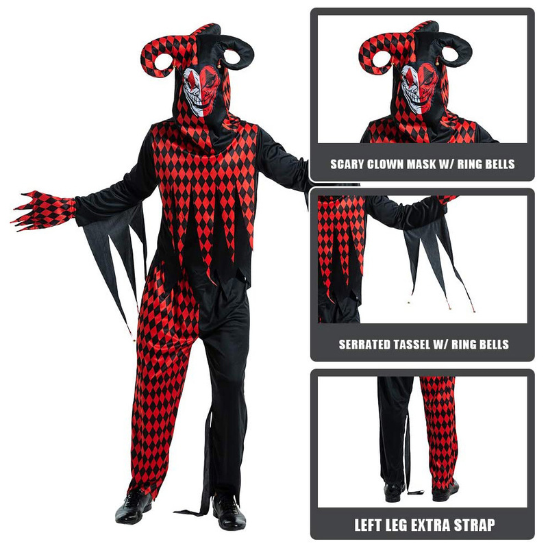 Homens horror balck palhaço traje cosplay adulto assustador gótico assassino circo festa de halloween roupa carnaval páscoa purim fantasia vestido