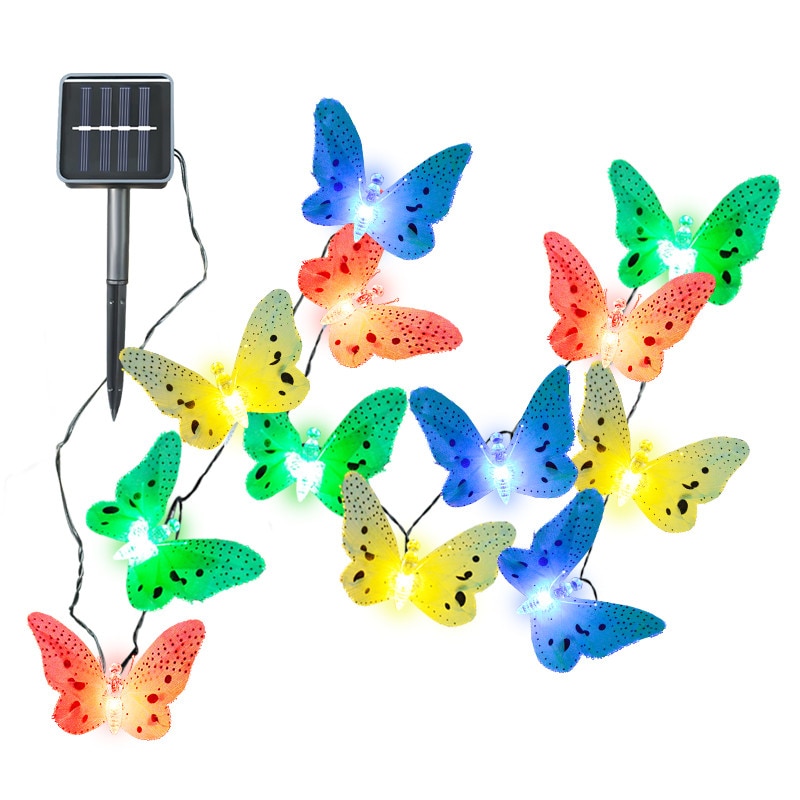 Solcellestreng lys 20 sommerfugl utendørs blomst dekorativt lys til hjemmet uteplass hagetre solcelledrevne lamper fiberoptisk lampe