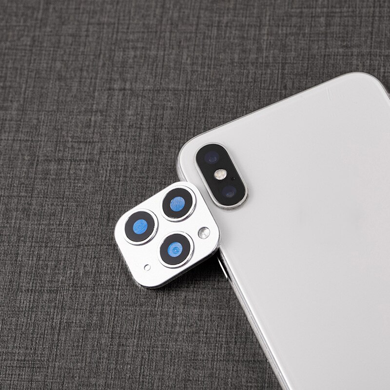 NUEVA cubierta de lente de cámara para IPhone X XS / XS MAX, cambio de segundos para IPhone 11 Pro, pegatina de lente, cubierta de cámara modificada: Silver