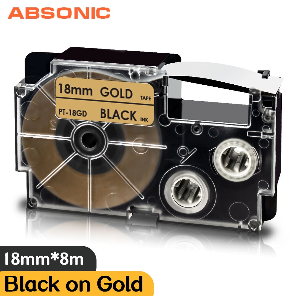 Absonic mieszana drukarka kolorowa wstążka XR-18X XR-18WE XR-18RD XR-18BU XR-18YW XR-18GN 18mm taśma z etykietami kompatybilna z etykietą Caiso: Black on Gold