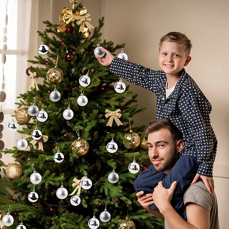 Bolas de Navidad plateadas para decoración de árbol de Navidad, adornos de Navidad inastillables, 20 Uds.