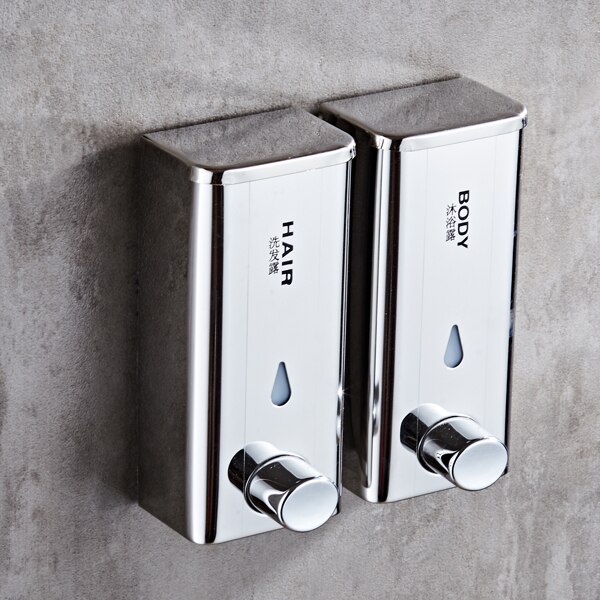 Bathroom Hand Soap Set Dispenser Chrome Stainless Steel Luquid Soap Saver Shampoo Dispenser Wall Mounted Detergent Dispensers