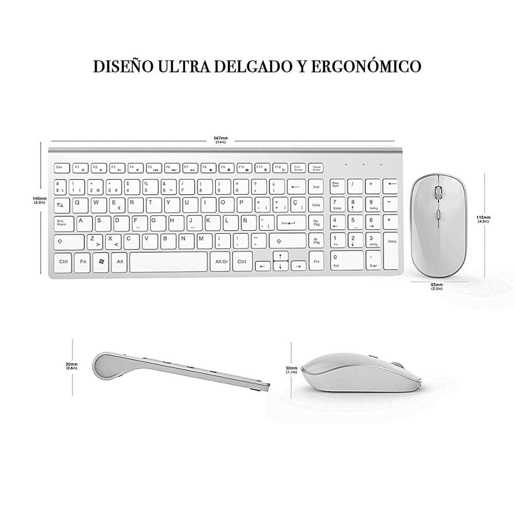 Teclado sem fio mouse espanhol/russo conjunto 2.4g ultra-fino design elegante para escritório/viagens teclado mouse sem fio de tamanho completo