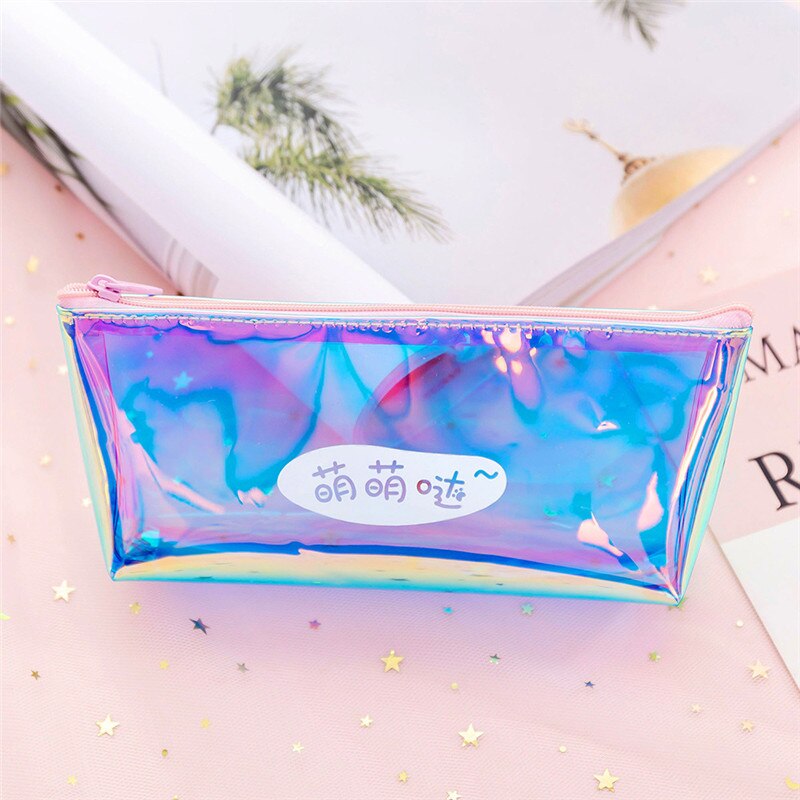 Transparent Cosmetic Bag Travel Makeup Bag Zipper Make Up Organizer Pouch Toiletry Student Pencil Pouch: A-Blue