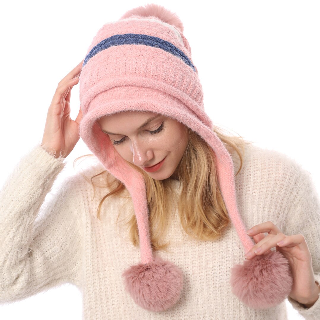 Gorro de punto de terciopelo para mujer, gorro grueso de estilo Ruso, negro, azul marino y blanco, cálido, novedad de otoño e invierno,