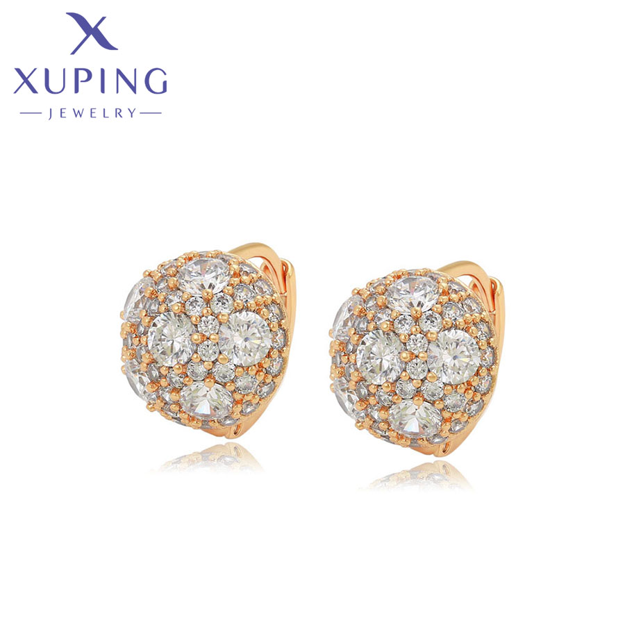 Xuping-pendientes de aro con piedra blanca y Color dorado para mujer, joyería a la , , X000795547: Default Title