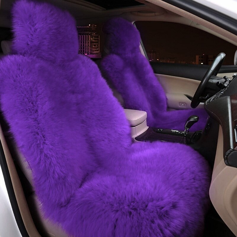 Auto Bekleding Faux Fur Front Auto Zetels Protector Kussen Winter Universele Pluche Covers Past Meest Auto, Vrachtwagen, suv, Of Van: Purple front 1 pc